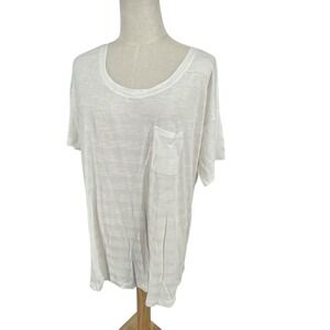 L-RL Ralph Lauren Active White Textured Pocket Tee Shirt Women's XL Athleisure